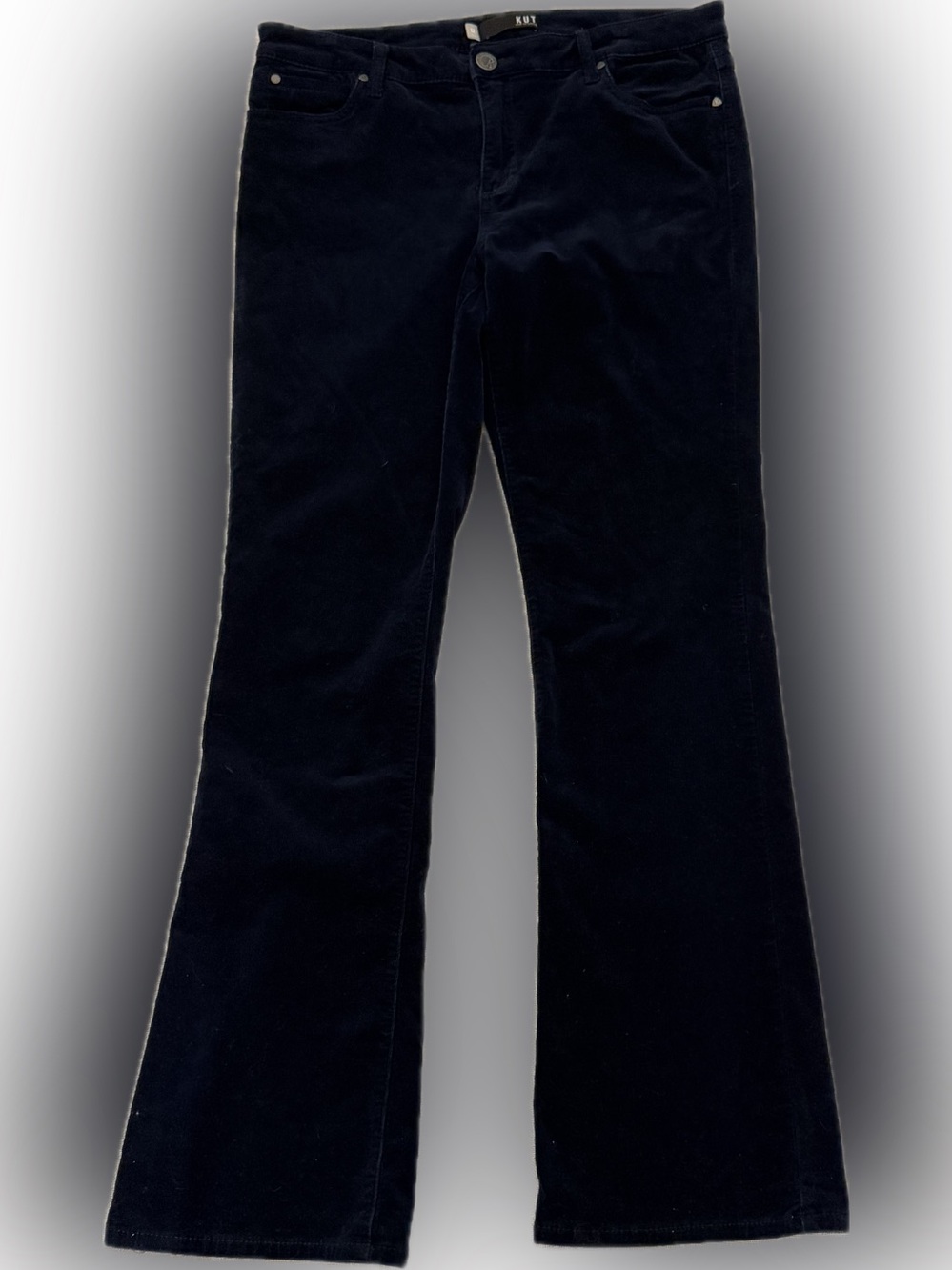 KUT from the Kloth Karen Baby Bootcut Navy Velvet Pants Size 12 Stretch